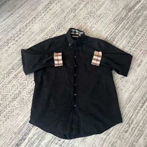 Burberry Brit Shirt Mens XL Black Plaid Nova Check Long Sleeve Flip Cuff Button